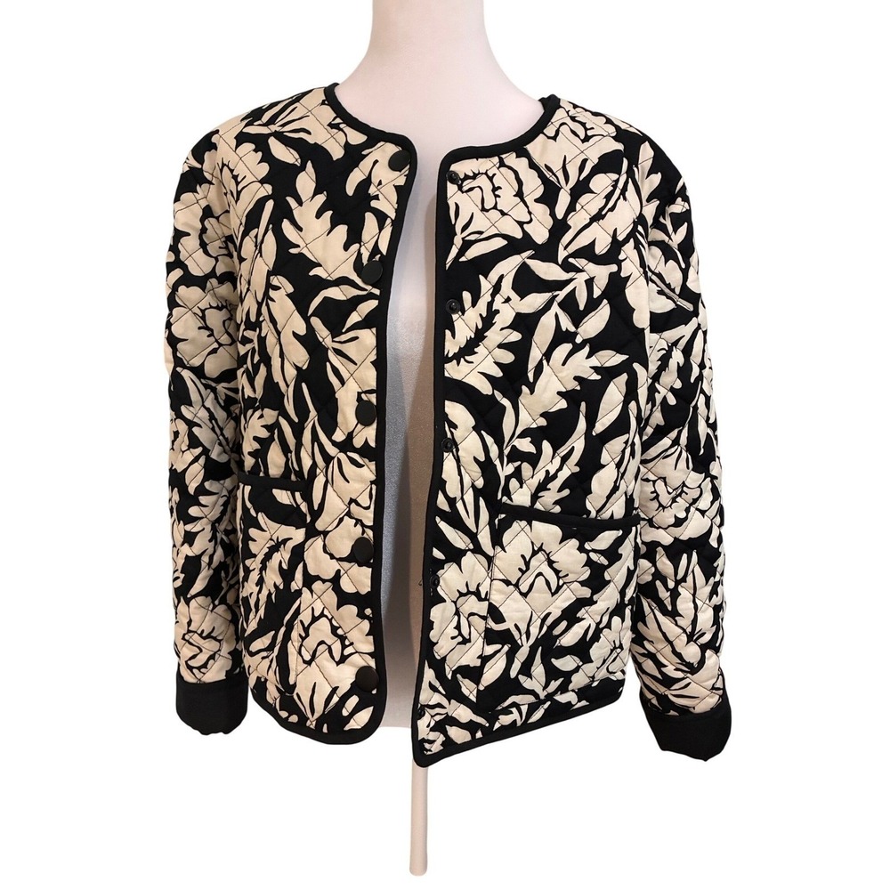 Sanctuary Quilted Cotton Jacket, Black & Cream Print Large, Cottagecore‎ Style